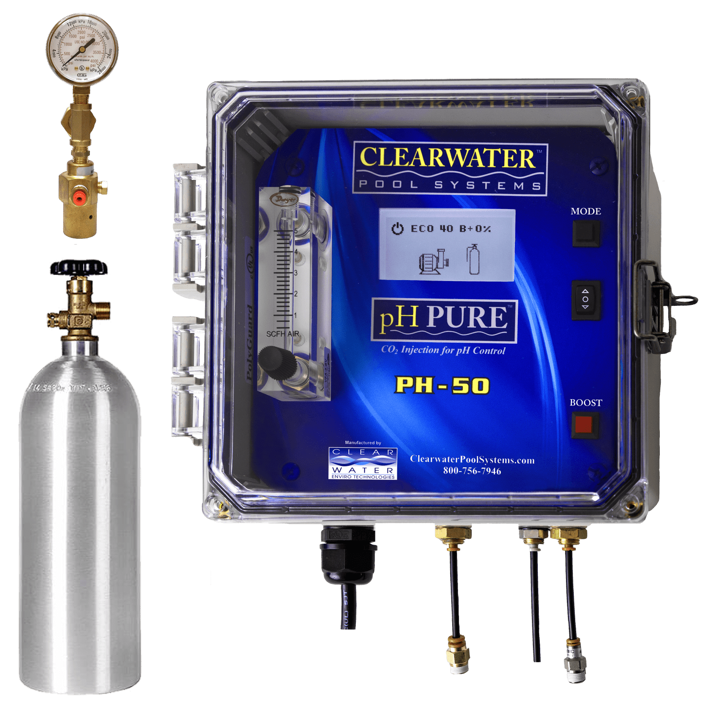 PH-50: regolazione automatica del pH con CO2 - Clearwater Pool Systems - Svizzera